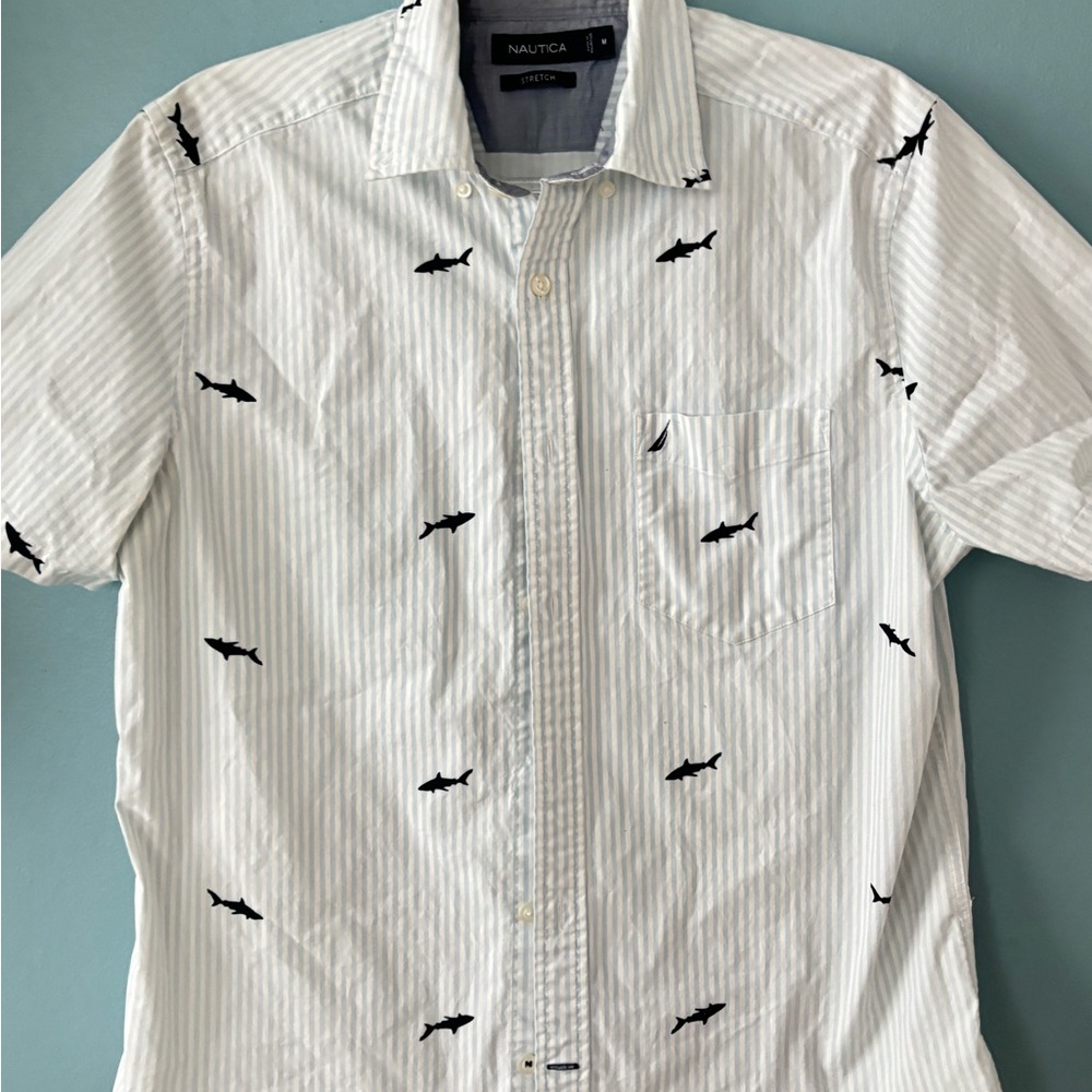 Nautica White and Black Casual Button Down Shirt